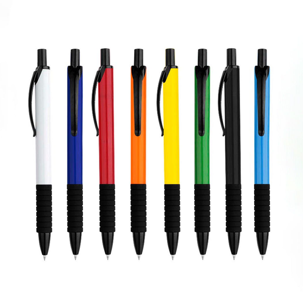 Bolígrafo promocional New York con cuerpo de color sólido, terminales negros y escritura azul. Uno de los modelos más vendidos, ideal para potenciar tu marca.
