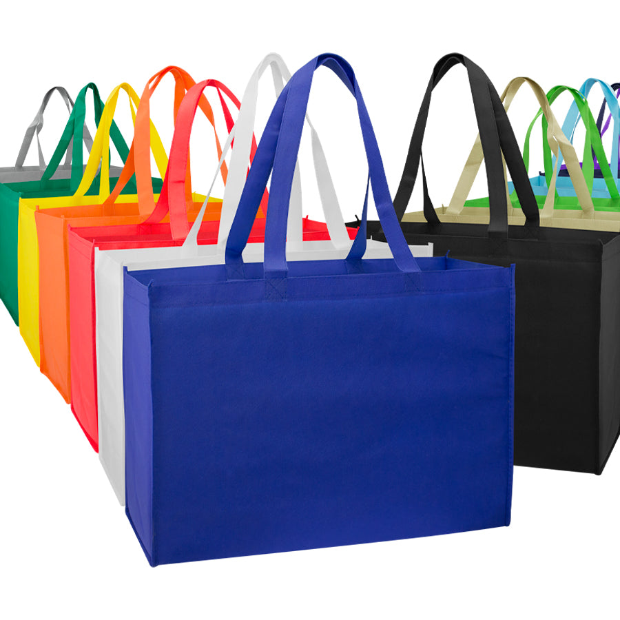 Bolsa reutilizable de tela no tejida (TNT) reforzada, amplia y resistente. Disponible en varios colores y personalizada con logo corporativo.