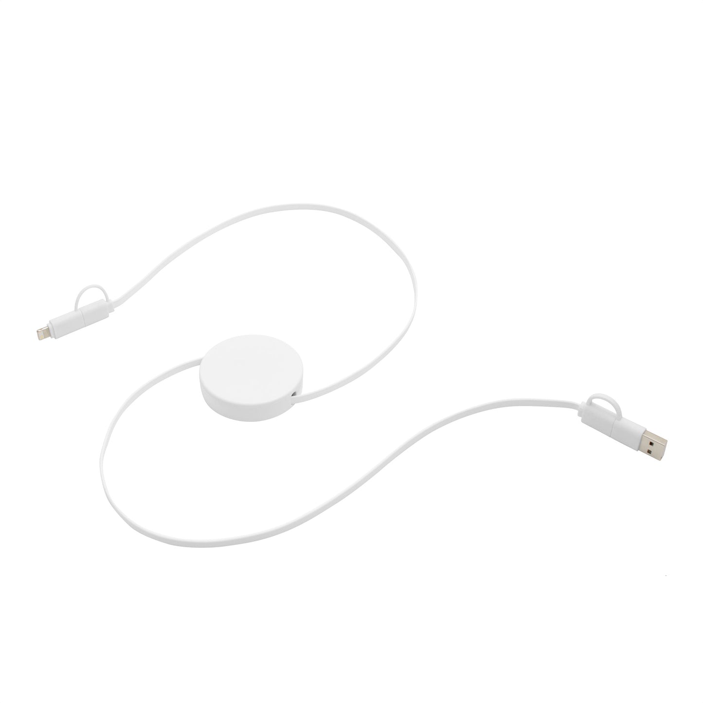 El cable definitivo para tu equipo. Carga rápida de 65W y transferencia de datos con conectores USB, USB-C y Lightning. Diseño retráctil de 90cm para evitar cables sueltos, con un acabado mate premium que resiste el uso diario.
El regalo corporativo más útil de 2026.