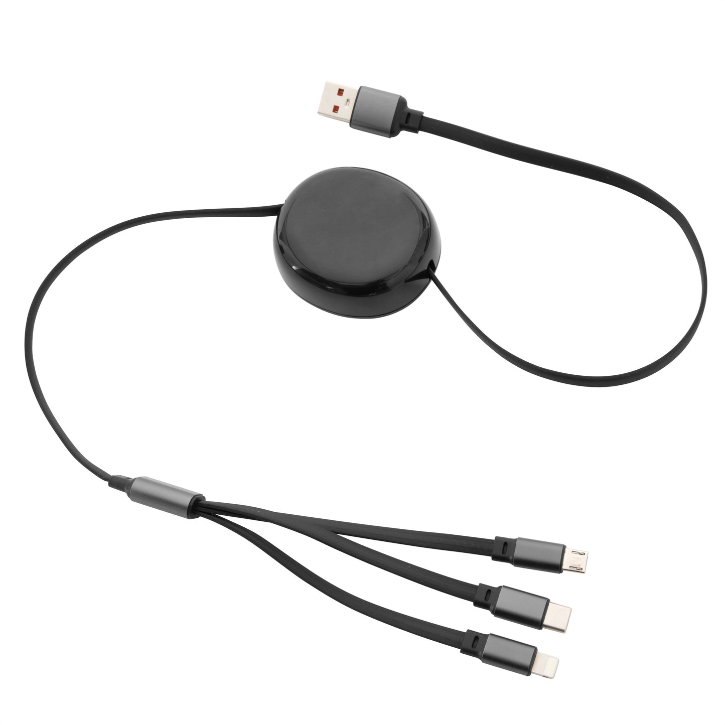 Optimiza el espacio de trabajo con nuestro cable retráctil 3-en-1. Longitud extendida de 115 cm para mayor movilidad. Conectividad total en un solo accesorio elegante y funcional. Calidad garantizada. Diseño compacto, retráctil y listo para personalizar. ¡Cotiza por volumen!