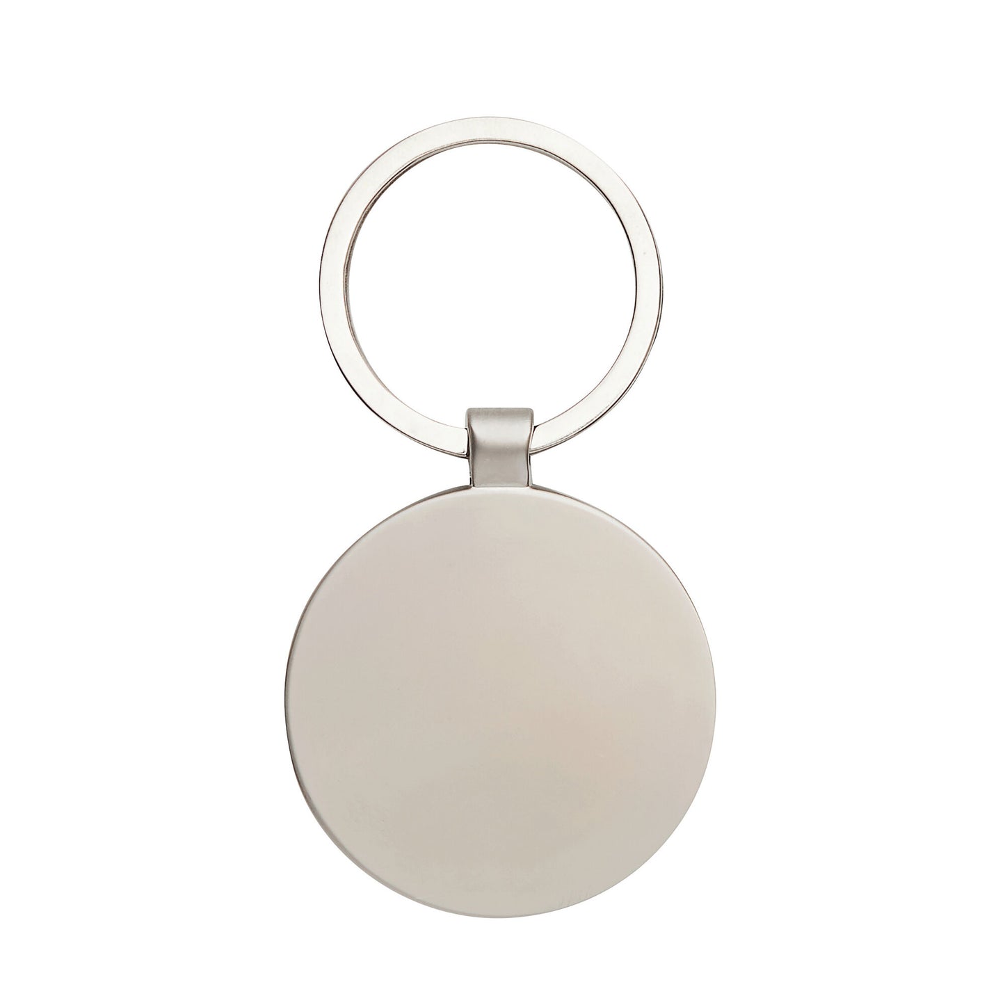 Llavero circular resistente de aleación de zinc con acabado brillante. Panel de bambú ideal para grabado o impresión de logo. Calidad premium para regalar.