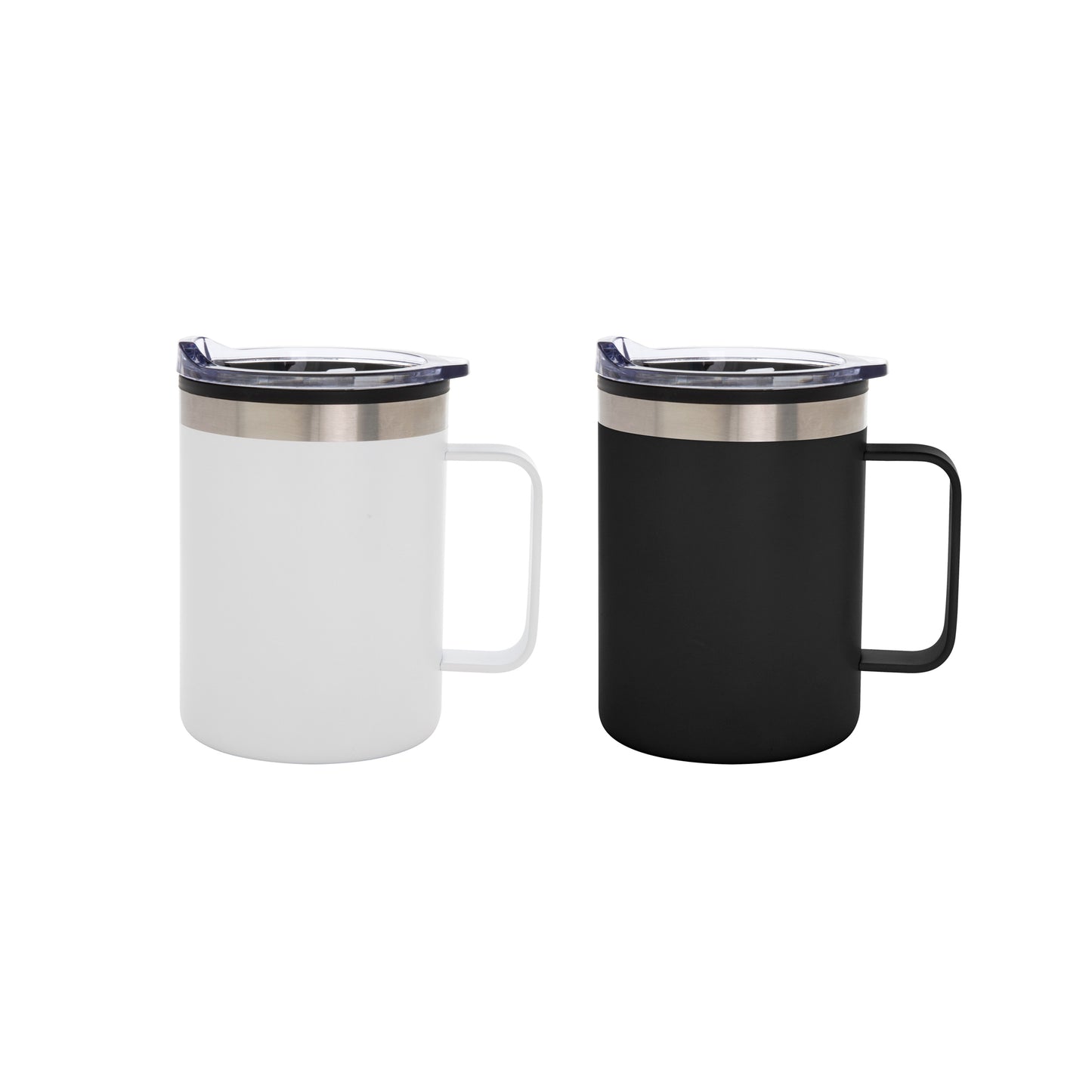 Descubre el Mug de doble pared de 450 ml, diseñado con exterior de acero y un elegante acabado semimate. Incluye tapa plástica transparente a presión con anillo de silicona para evitar derrames y una base negra antideslizante para mayor seguridad. Combinación perfecta de estilo y funcionalidad para mantener tus bebidas favoritas siempre a punto.