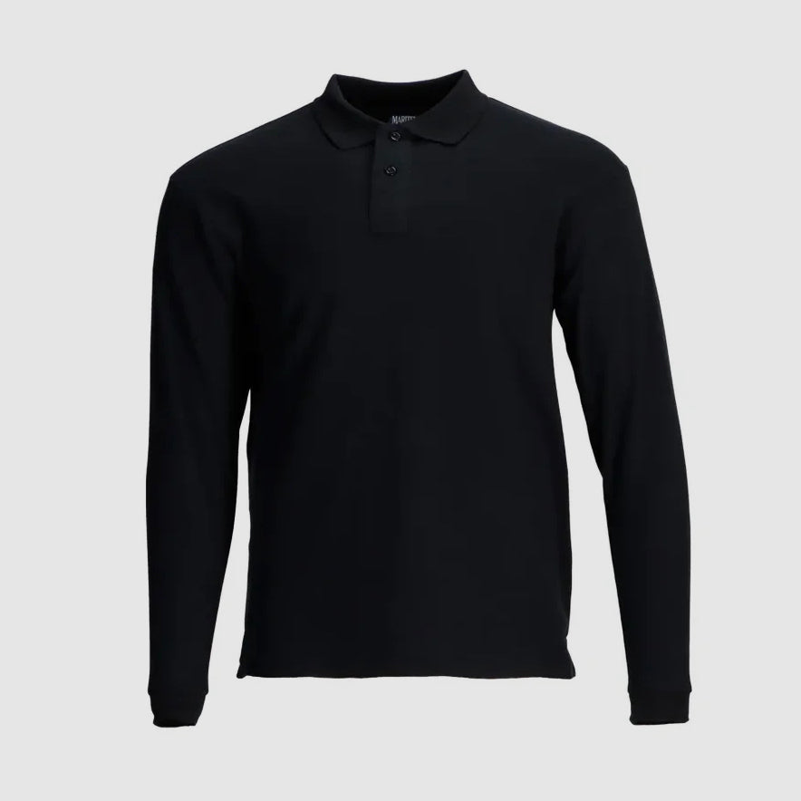 Polera corporativa piqué hombre manga larga transpirable y antipilling. Ideal para uniformes corporativos. Variedad de colores. Bordada o impresa.