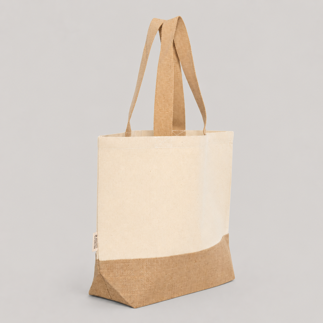 Bolsa de algodón con fuelle de yute laminado, 20 litros de capacidad y diseño resistente. Un regalo corporativo ecológico, práctico y personalizable con logo.