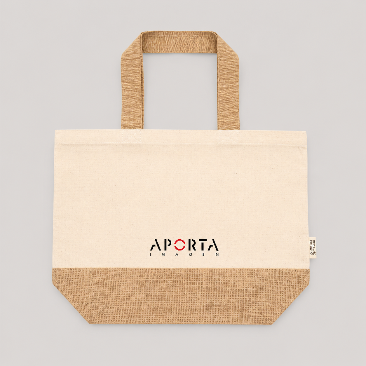 Bolsa de algodón con fuelle de yute laminado, 20 litros de capacidad y diseño resistente. Un regalo corporativo ecológico, práctico y personalizable con logo.