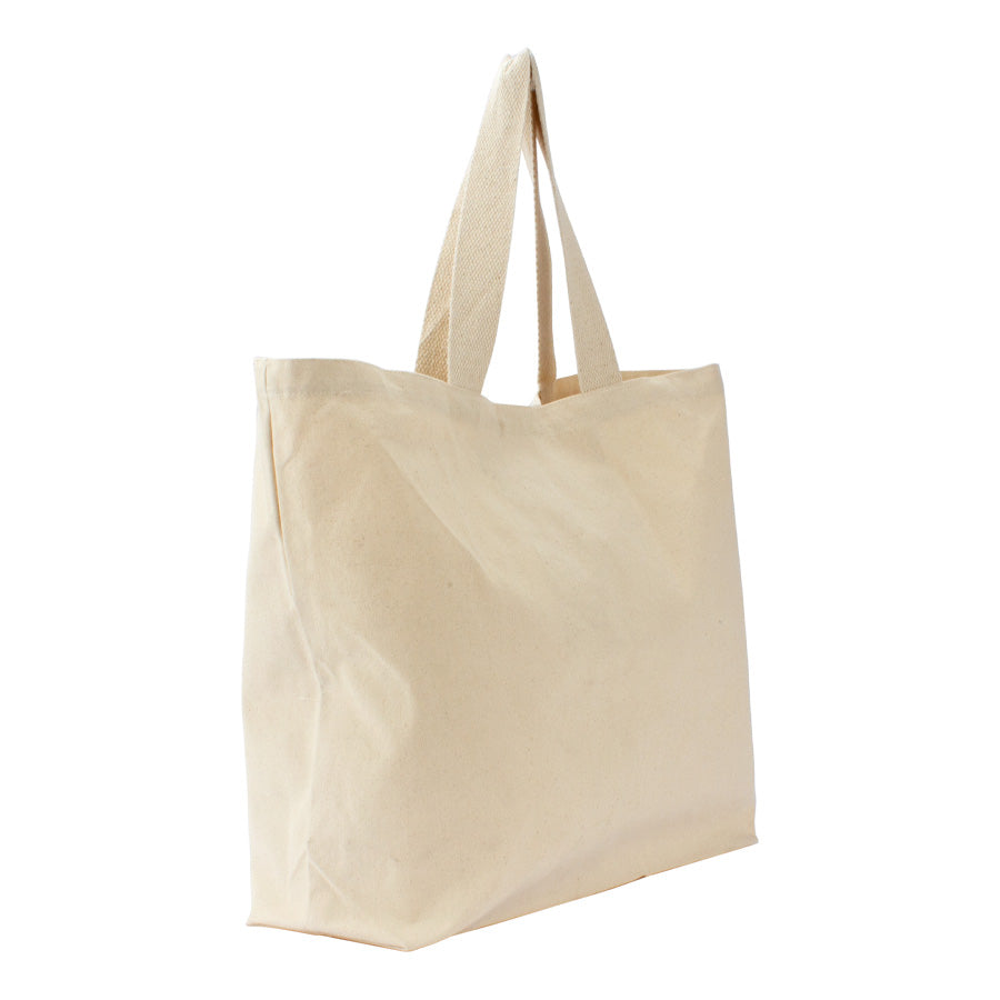 Bolsa grande de canvas 100% algodón natural de 10 onzas con cierre de velcro interior y bolsillo interno. Personalizable con logo para empresas y eventos.