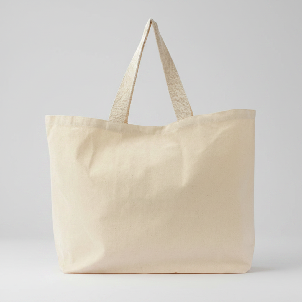 Bolsa grande de canvas 100% algodón natural de 10 onzas con cierre de velcro interior y bolsillo interno. Personalizable con logo para empresas y eventos.
