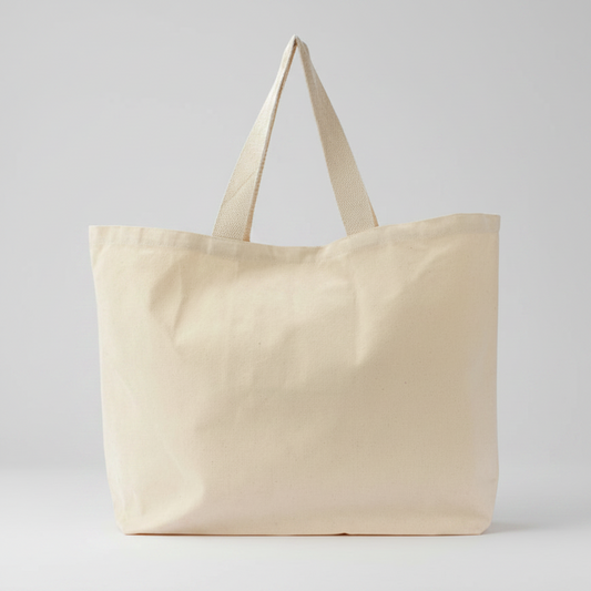 Bolsa grande de canvas 100% algodón natural de 10 onzas con cierre de velcro interior y bolsillo interno. Personalizable con logo para empresas y eventos.