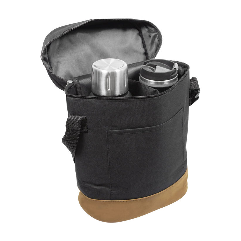 Bolso picnic con detalles en cuero, interior acolchado y compartimentos organizadores. Ideal para salidas al aire libre. Personalizable con logo corporativo.