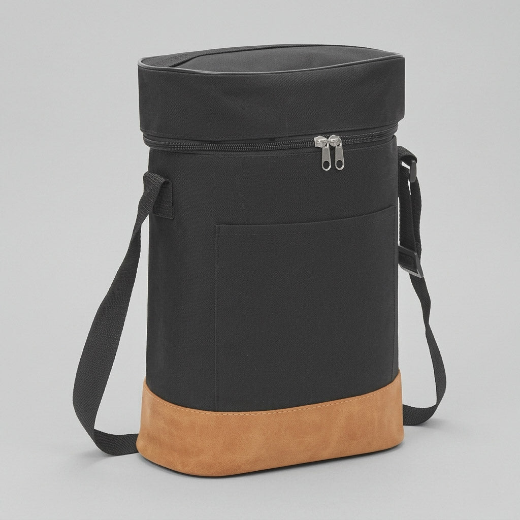 Bolso picnic con detalles en cuero, interior acolchado y compartimentos organizadores. Ideal para salidas al aire libre. Personalizable con logo corporativo.