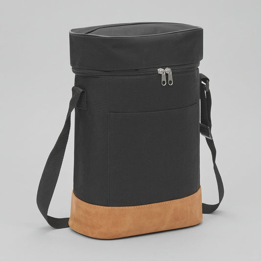 Bolso picnic con detalles en cuero, interior acolchado y compartimentos organizadores. Ideal para salidas al aire libre. Personalizable con logo corporativo.