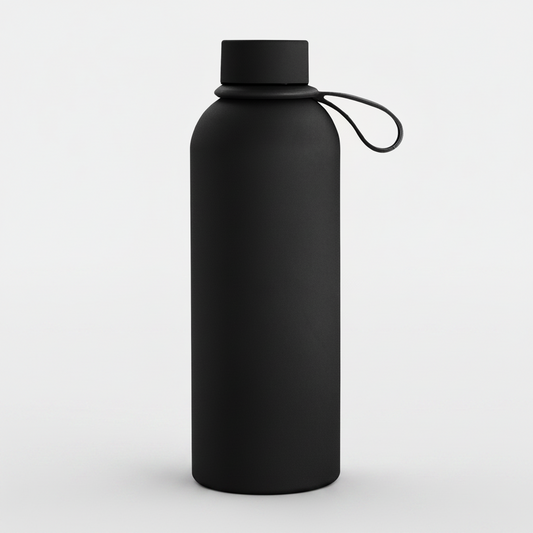 Botella de acero 480ml doble pared con tapa de acero a rosca y asa de silicona. Acabado suave al tacto (soft touch). Mantiene 12h frío y 6h calor. ¡Personaliza la tuya!