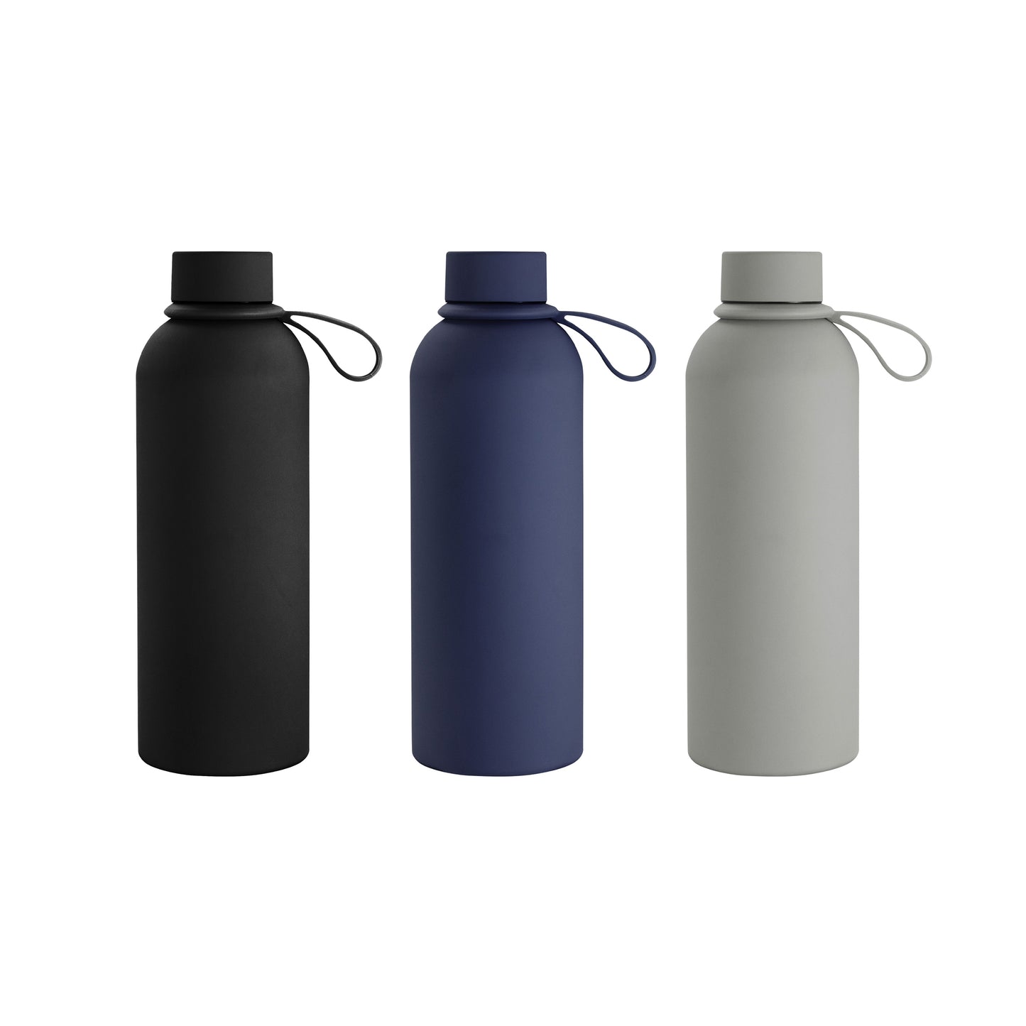 Botella de acero 480ml doble pared con tapa de acero a rosca y asa de silicona. Acabado suave al tacto (soft touch). Mantiene 12h frío y 6h calor. ¡Personaliza la tuya!