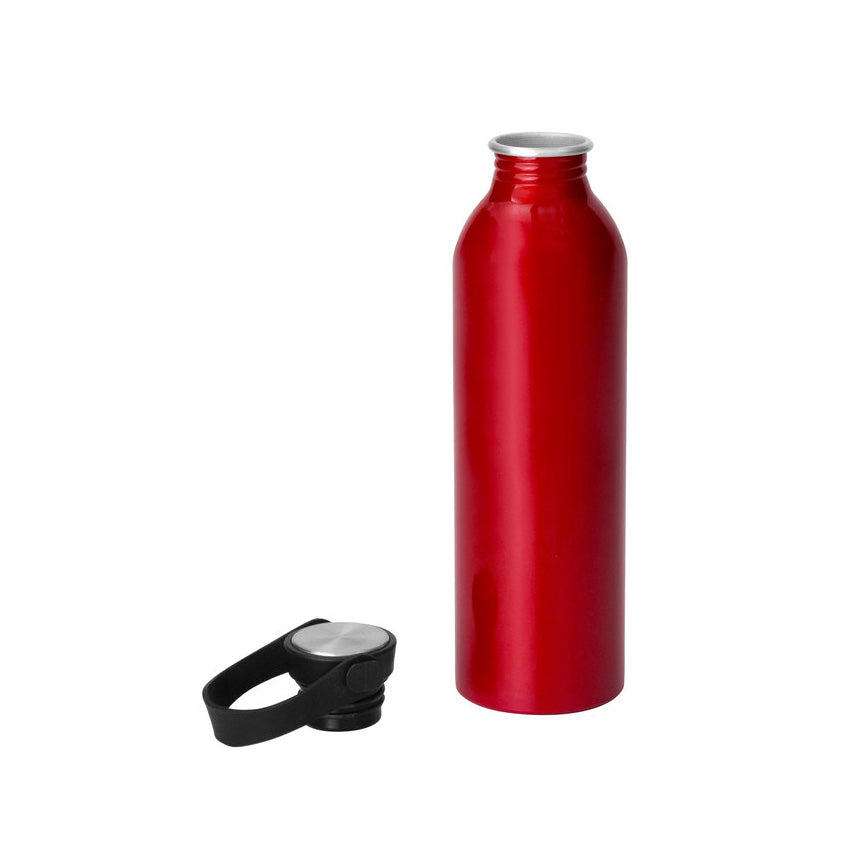 Botella de aluminio 640ml con acabado brillante y tapa de acero inoxidable. Ø6.5x23cm. Ideal para merchandising con logo impreso o grabado. Mínimo 100 unidades.