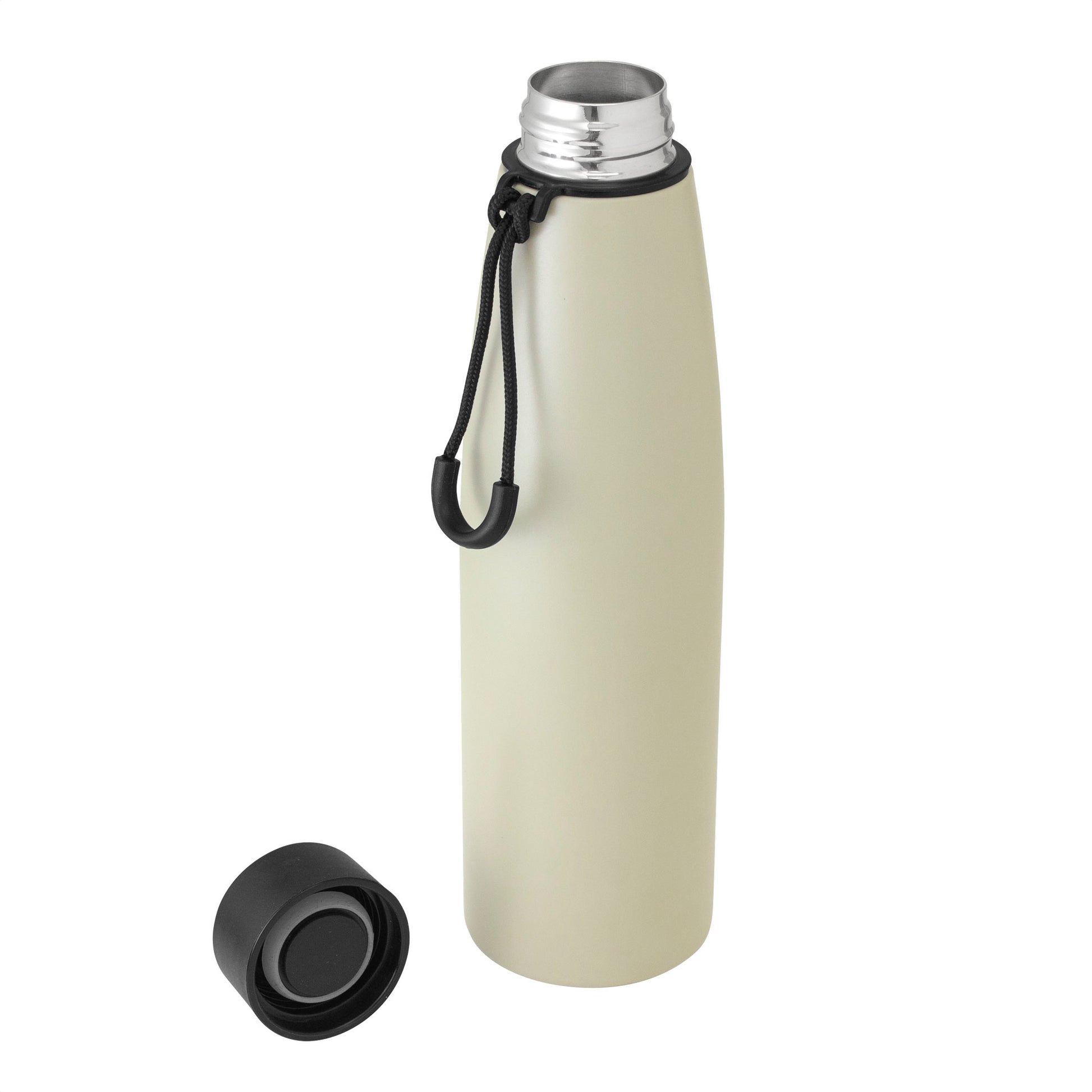 Botella térmica de 500 ml con doble pared sellada al vacío, acabado Powder Coat y gran resistencia. Mantiene bebidas frías y calientes por más tiempo.