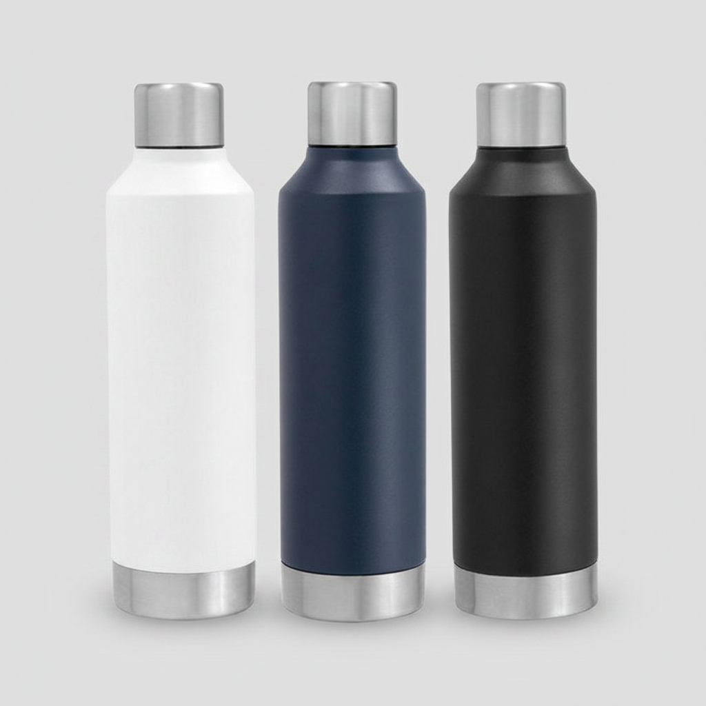 Botella térmica 550ml de acero inoxidable. Mantiene 12hrs caliente y 24hrs frío. Ideal para merchandising con logo impreso o grabado. Mínimo 100 unidades.