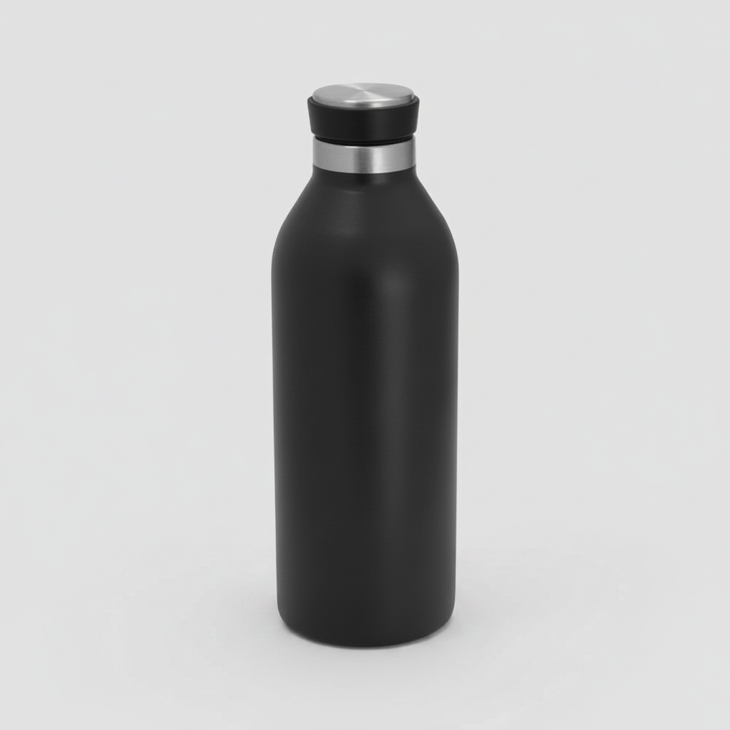 Botella térmica 500ml acero inoxidable con acabado mate. Mantiene 12hrs caliente, 24hrs frío. Ideal para merchandising con logo. Mínimo 100 unidades.