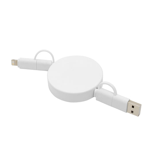 El cable definitivo para tu equipo. Carga rápida de 65W y transferencia de datos con conectores USB, USB-C y Lightning. Diseño retráctil de 90cm para evitar cables sueltos, con un acabado mate premium que resiste el uso diario.
El regalo corporativo más útil de 2026.