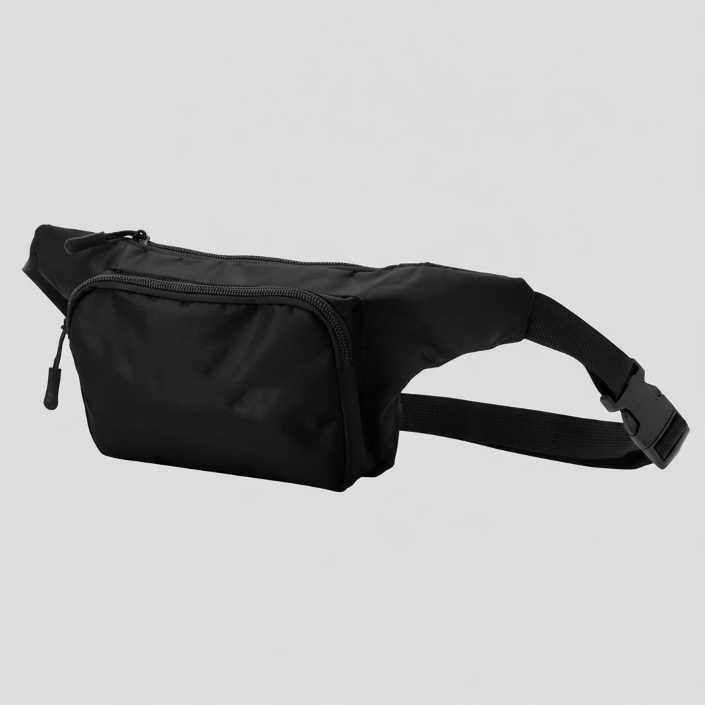 Cangurera personalizada con logo impreso, con 2 compartimentos con cierre, bolsillo frontal y correa ajustable. Ideal para promociones y regalos corporativos.