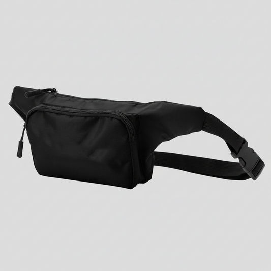 Cangurera personalizada con logo impreso, con 2 compartimentos con cierre, bolsillo frontal y correa ajustable. Ideal para promociones y regalos corporativos.