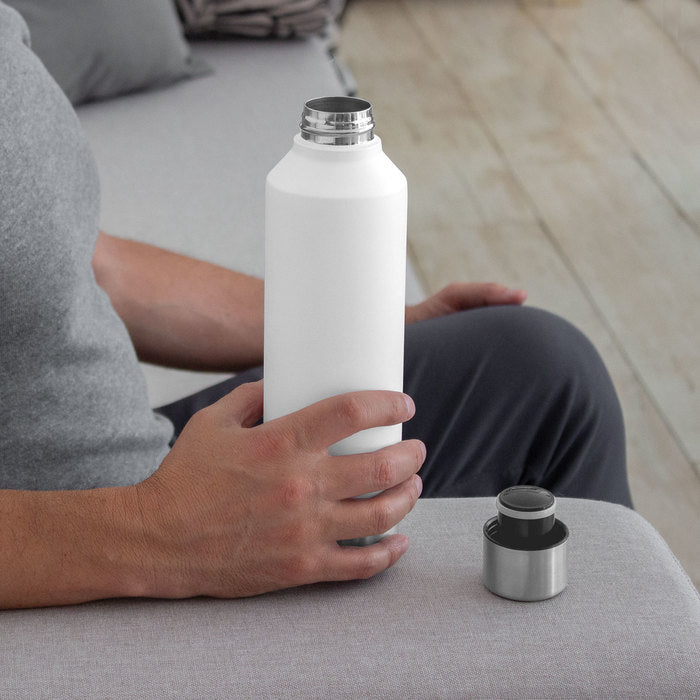 Botella térmica 550ml de acero inoxidable. Mantiene 12hrs caliente y 24hrs frío. Ideal para merchandising con logo impreso o grabado. Mínimo 100 unidades.