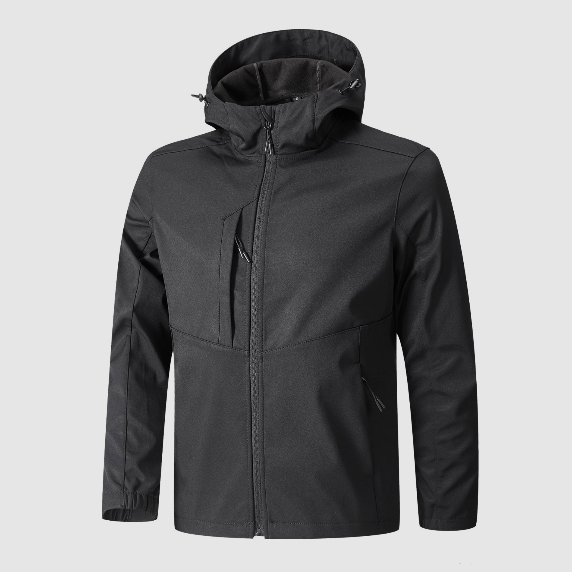 Chaqueta softshell corporativa con gorro.  térmica y repelente al agua. Ideal para uso en la nieve o zonas de temperatura baja.