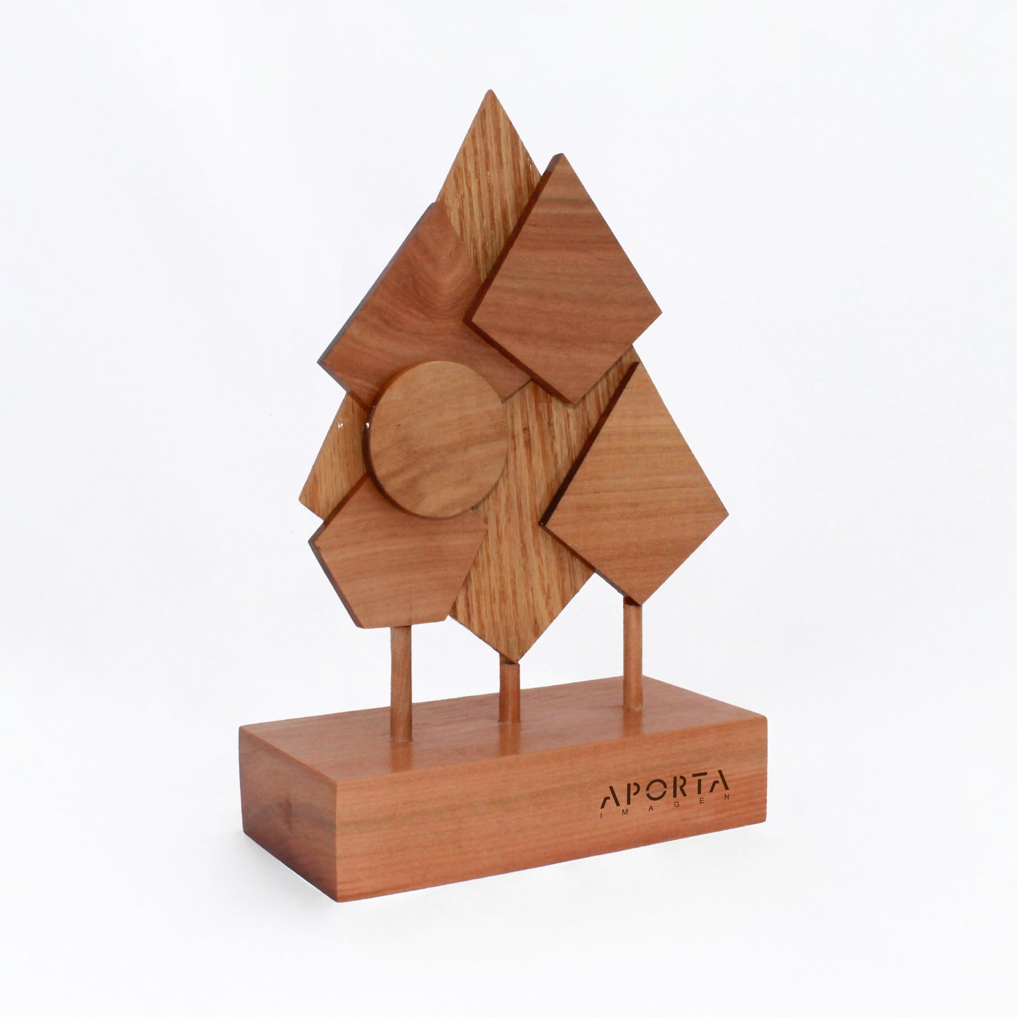Escultura en madera diseñada a pedido para premiaciones, aniversarios y metas corporativas. Cada pieza refleja la identidad de tu organización. ¡Cotiza!