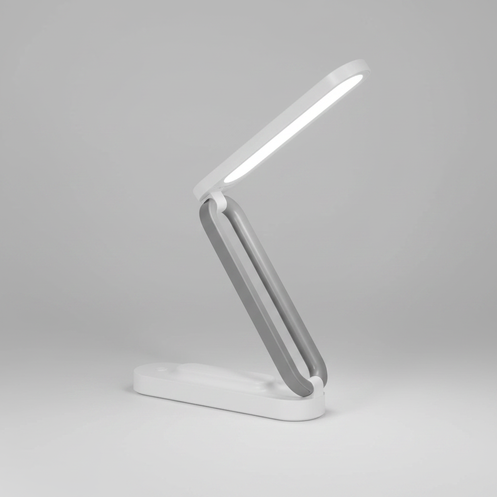 Lámpara LED plegable con diseño compacto, regulación de brillo y ángulo de iluminación ajustable. Ideal para oficinas, escritorios y home office. Personalizable con logo impreso o grabado.
