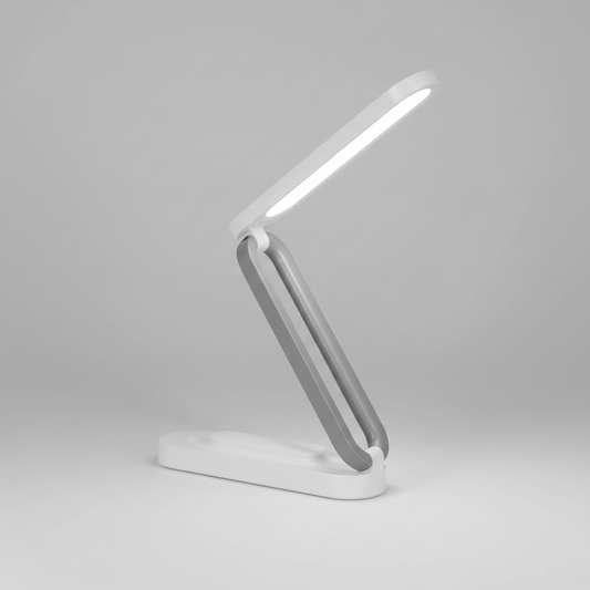 Lámpara LED plegable con diseño compacto, regulación de brillo y ángulo de iluminación ajustable. Ideal para oficinas, escritorios y home office. Personalizable con logo impreso o grabado.