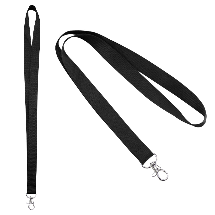Lanyard porta credencial de poliéster texturado de 2 cm de ancho con mosquetón metálico. Disponible en varios colores y personalizable con logo corporativo.