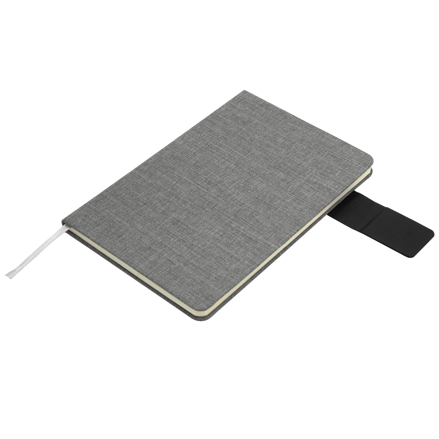 Libreta premium de 80 hojas para regalos corporativos. Tapa gris con elegante cierre magnético de PU y encuadernación cosida. Calidad y distinción para sus eventos empresariales.

