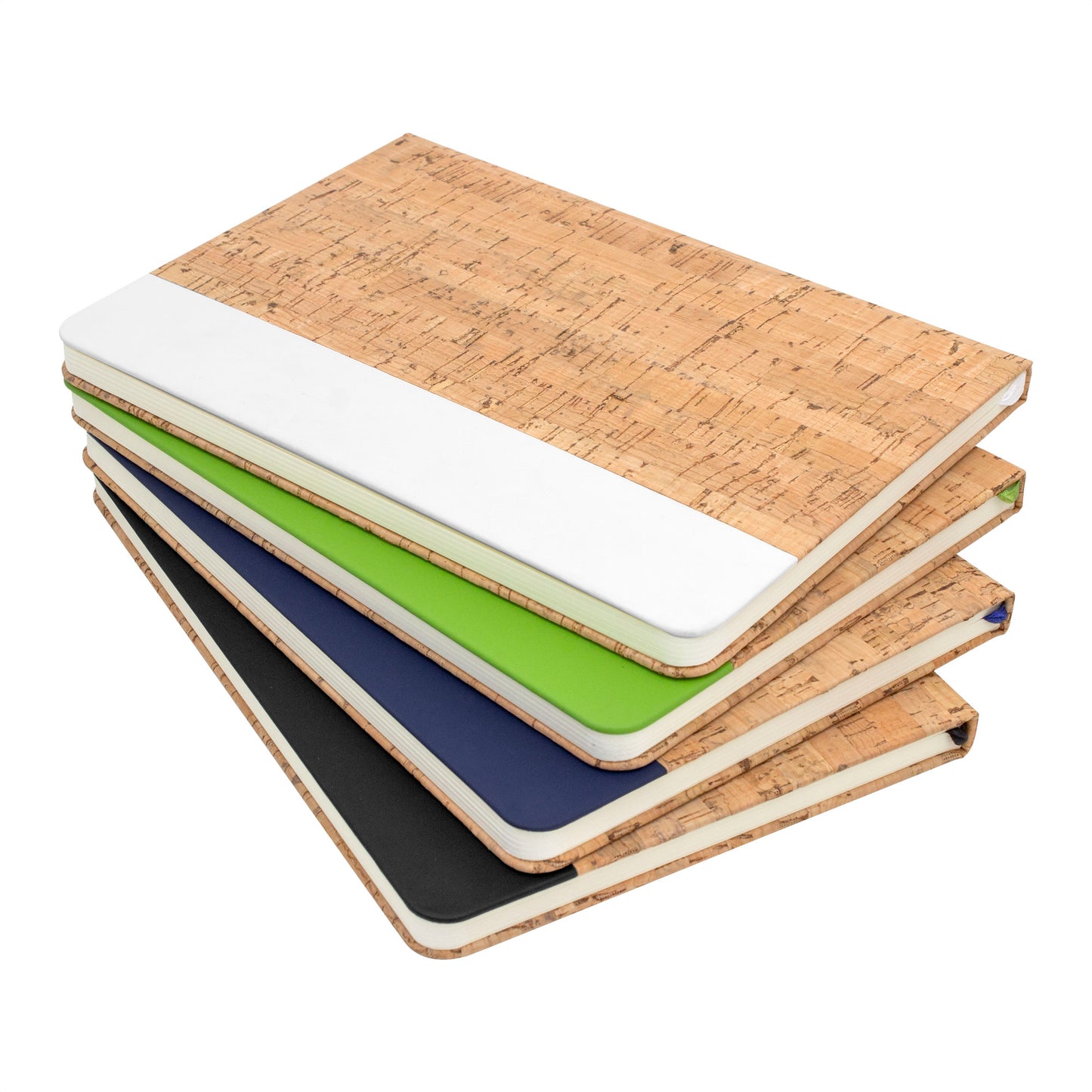 Libreta con tapa de corcho y poliuretano, 80 hojas rayadas y cinta señaladora. Disponible en 4 colores. Un regalo corporativo práctico, elegante y personalizable con el logo de tu empresa.