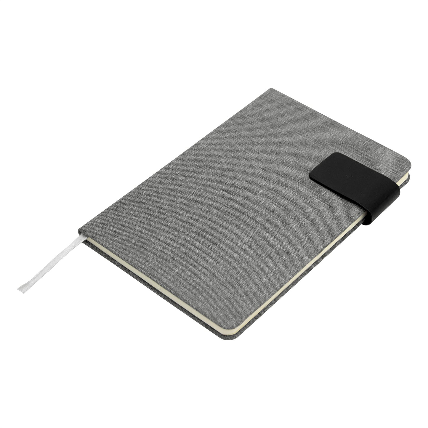 Libreta premium de 80 hojas para regalos corporativos. Tapa gris con elegante cierre magnético de PU y encuadernación cosida. Calidad y distinción para sus eventos empresariales.
