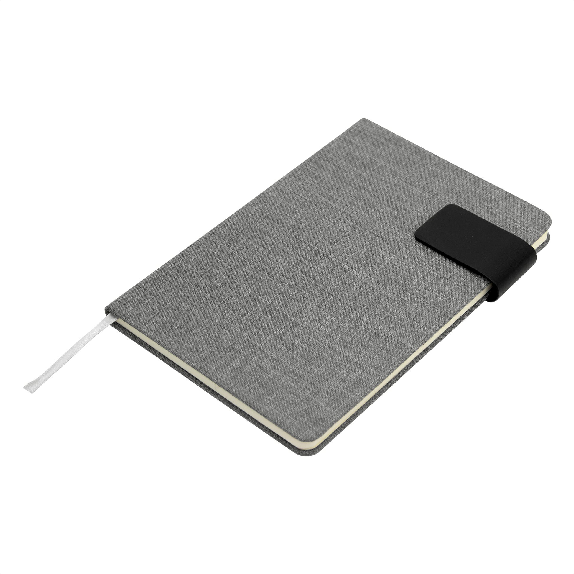 Libreta premium de 80 hojas para regalos corporativos. Tapa gris con elegante cierre magnético de PU y encuadernación cosida. Calidad y distinción para sus eventos empresariales.
