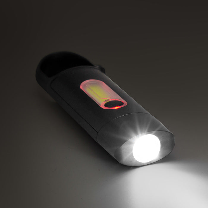 Linterna recargable con mosquetón, 3 intensidades y puerto USB-C. Logo corporativo opcional. El regalo práctico para el Día del Padre.