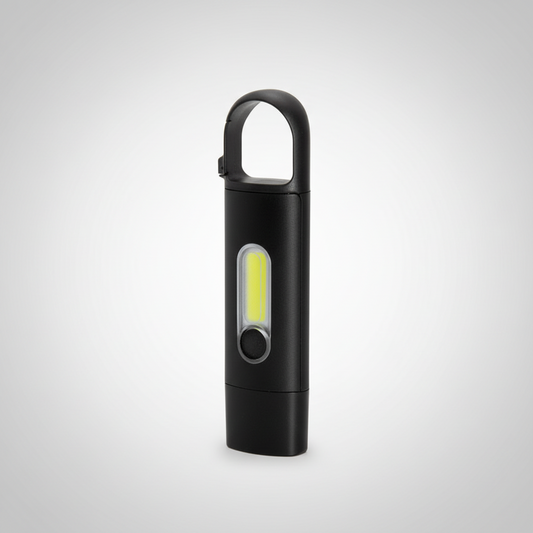 Linterna recargable con mosquetón, 3 intensidades y puerto USB-C. Logo corporativo opcional. El regalo práctico para el Día del Padre. Mín. 100 unidades.