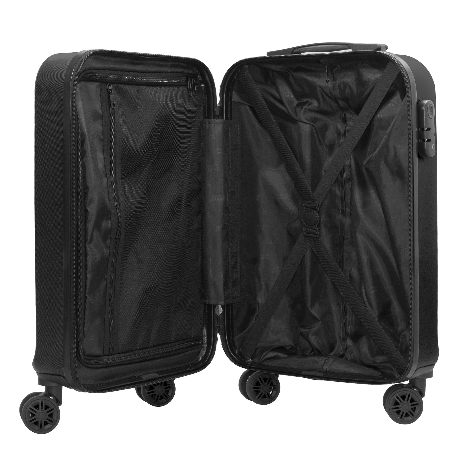 Maleta de viaje fabricada en ABS con capacidad de 38 litros, doble compartimento y candado de combinación. Un regalo corporativo práctico, elegante y pensado para acompañar cada viaje.