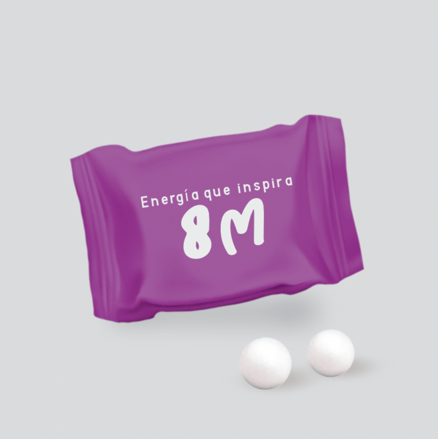 Regalo corporativo, 2 caramelos duros de color blanco con sabor a menta, también en versión zero. Presentadas en sobre
Impreso con mensaje y logo corporativo.