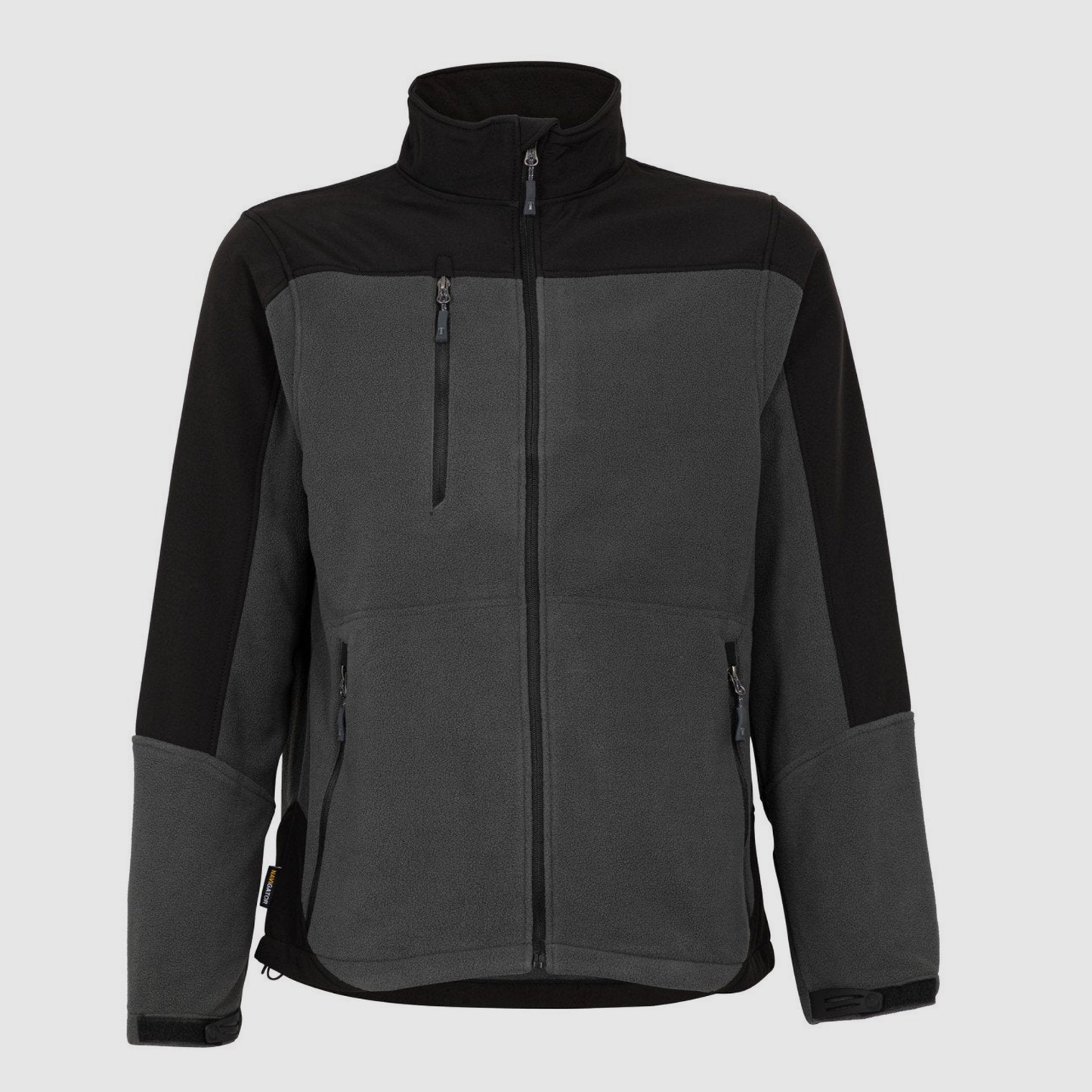 Micropolar con softshell cortaviento y forro polar interior. Protección total para el frío. Modelo para hombre y mujer. Colores: azul-gris. Bordado.
