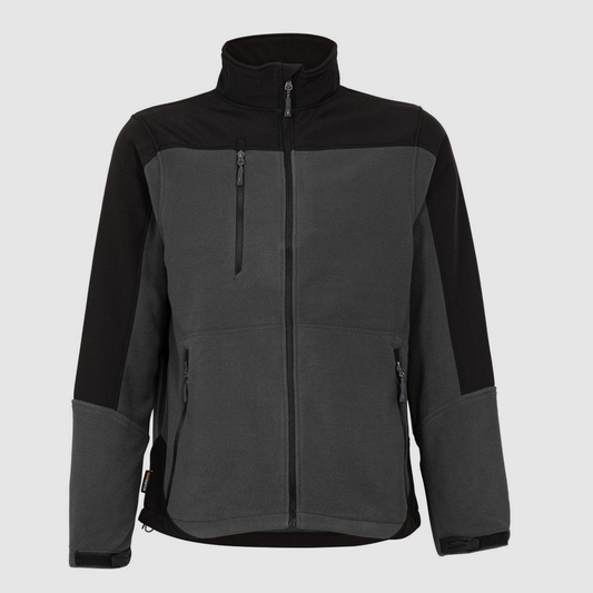 Micropolar con softshell cortaviento y forro polar interior. Protección total para el frío. Modelo para hombre y mujer. Colores: azul-gris. Bordado.