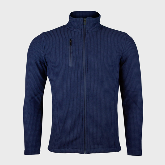 Micropolar panal con tejido alveolar transpirable y forro polar. Abrigo ligero para uniformes corporativos. Modelo para hombre y mujer. Colores: negro y azul. Bordado. 