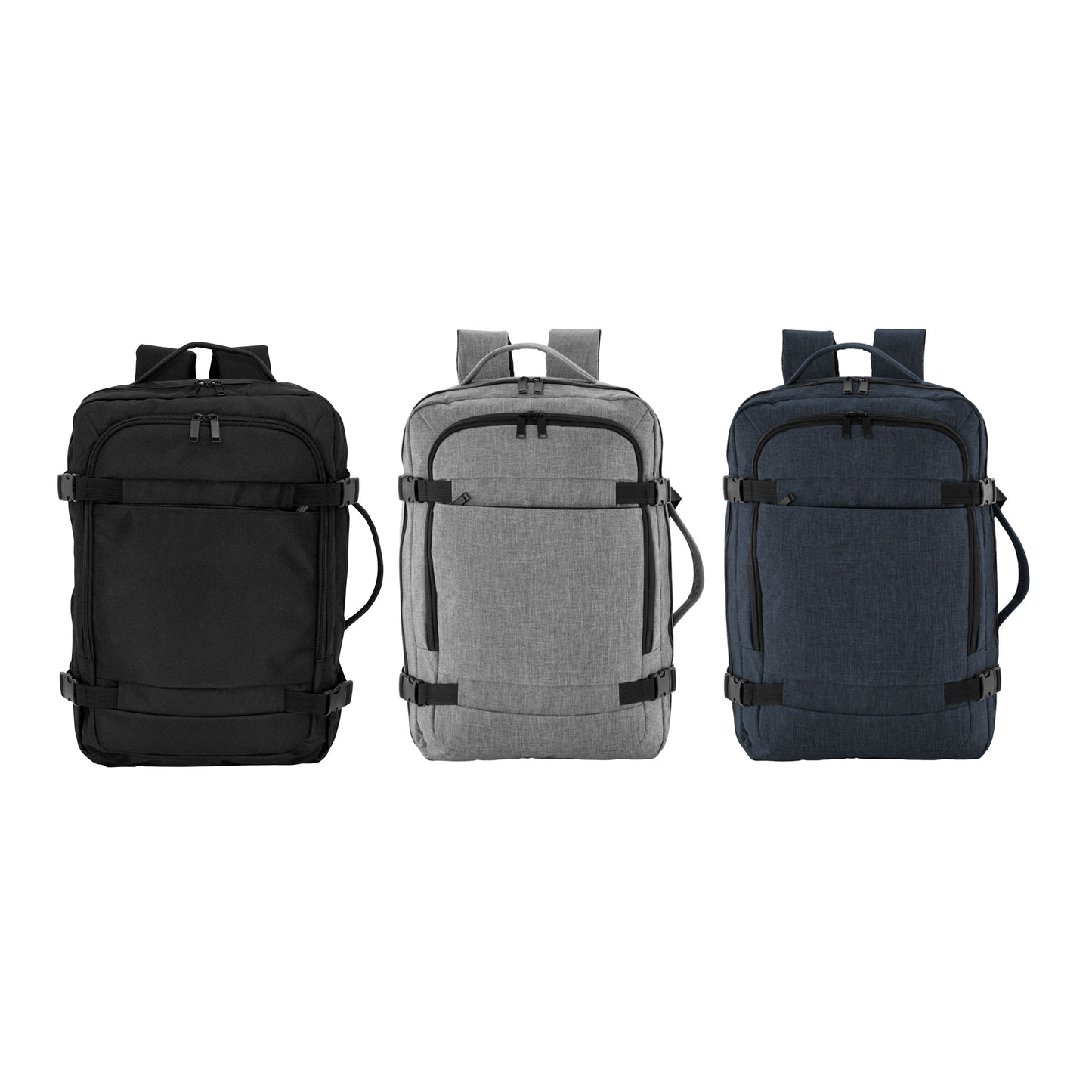Protección total para laptops de 17 pulgadas. 4 compartimentos acolchados, organizadores internos y diseño ergonómico. La mochila carry-on que combina maleta de viaje y oficina móvil. ¡Cotiza con tu logo corporativo!