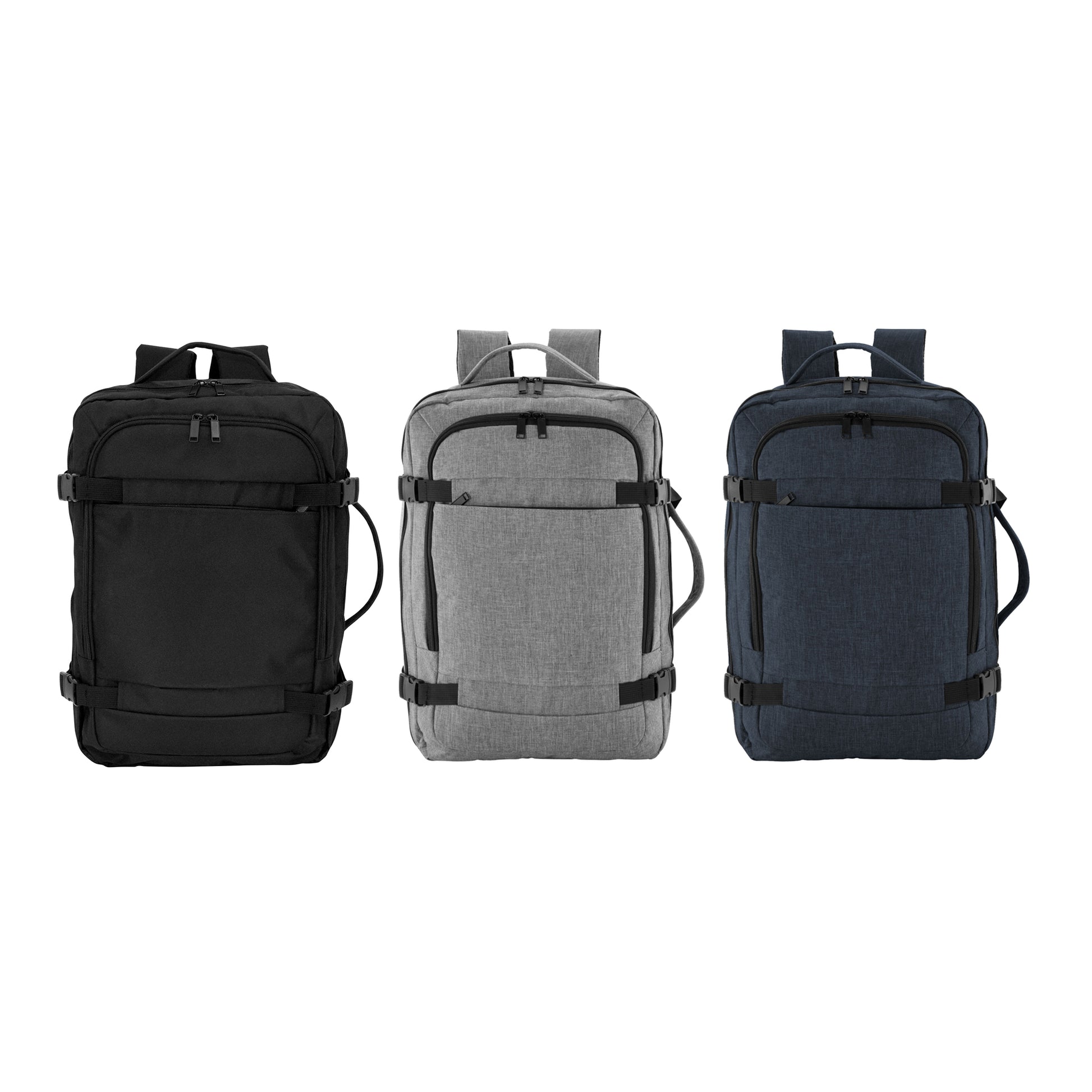 Protección total para laptops de 17 pulgadas. 4 compartimentos acolchados, organizadores internos y diseño ergonómico. La mochila carry-on que combina maleta de viaje y oficina móvil. ¡Cotiza con tu logo corporativo!
