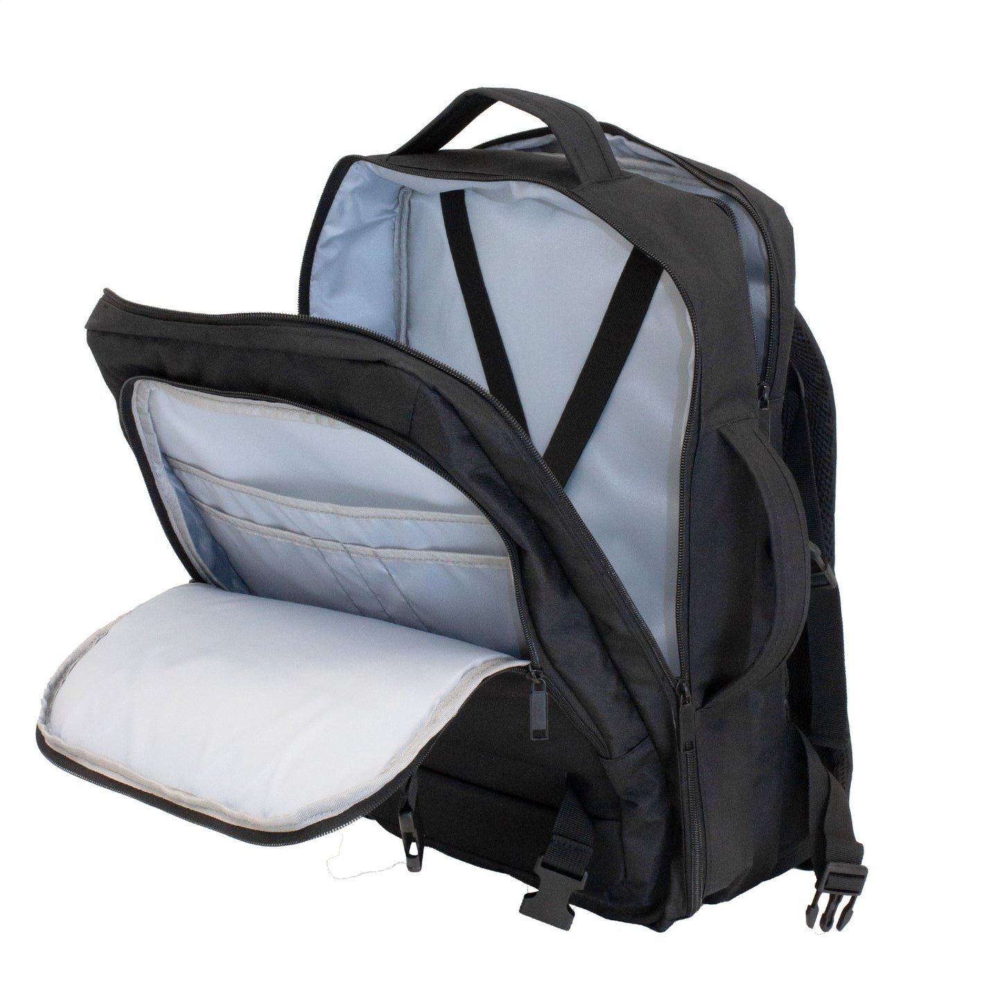 Protección total para laptops de 17 pulgadas. 4 compartimentos acolchados, organizadores internos y diseño ergonómico. La mochila carry-on que combina maleta de viaje y oficina móvil. ¡Cotiza con tu logo corporativo!