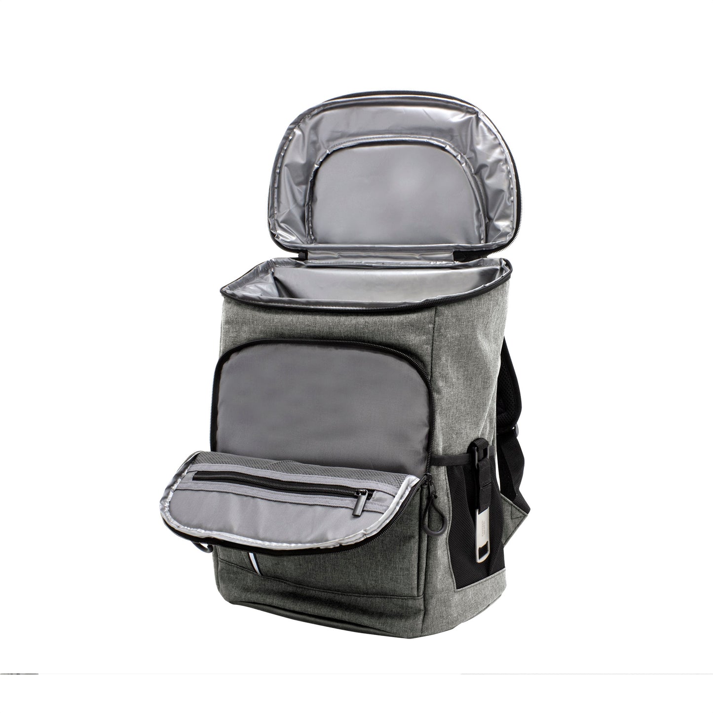 Mochila cooler térmica de 18 litros con interior aislante PEVA, múltiples bolsillos, destapador extraíble y correas acolchadas. Ideal como regalo corporativo para actividades al aire libre. Cotiza con nosotros el regalo de fiestas patrias para tu colaborador.