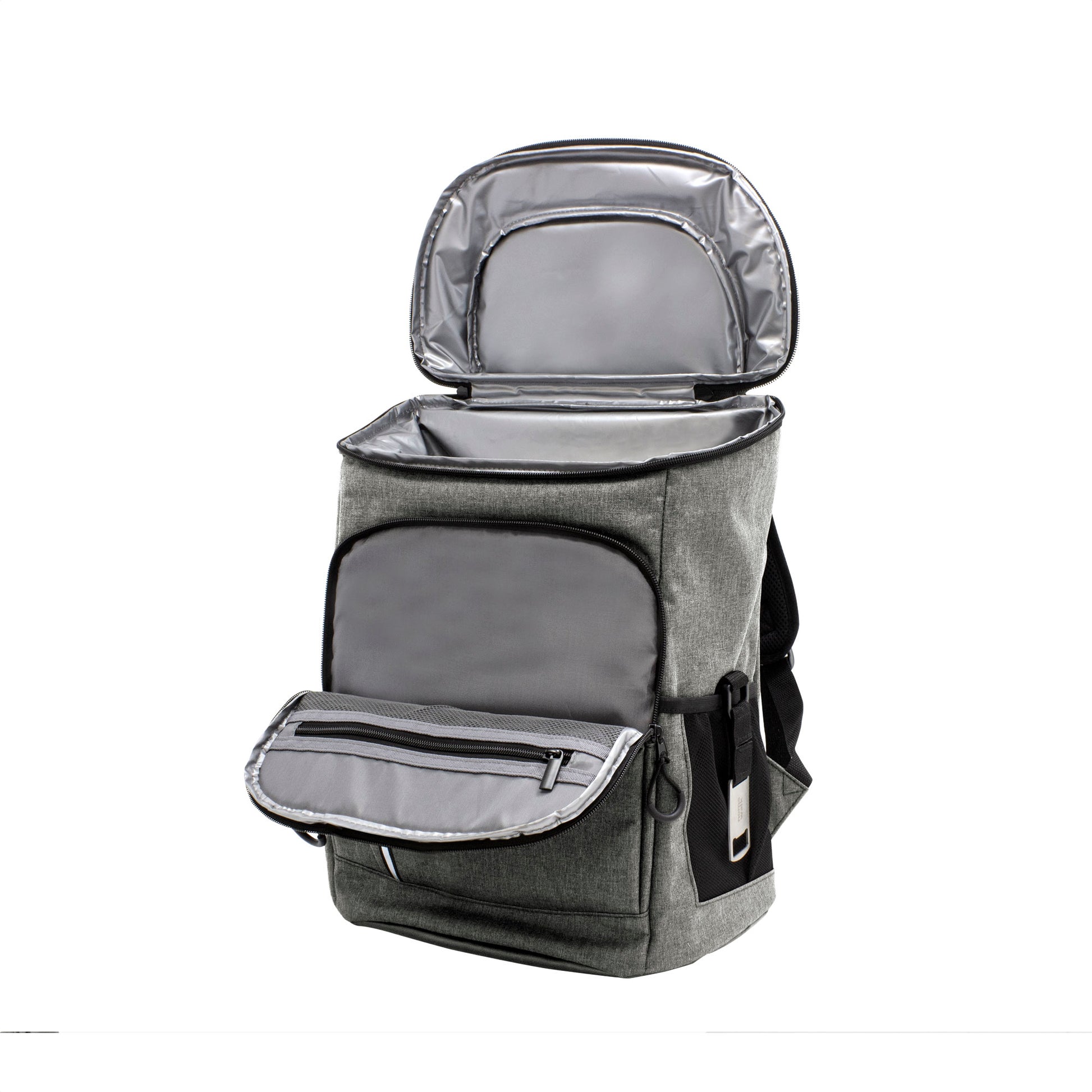 Mochila cooler térmica de 18 litros con interior aislante PEVA, múltiples bolsillos, destapador extraíble y correas acolchadas. Ideal como regalo corporativo para actividades al aire libre. Cotiza con nosotros el regalo de fiestas patrias para tu colaborador.