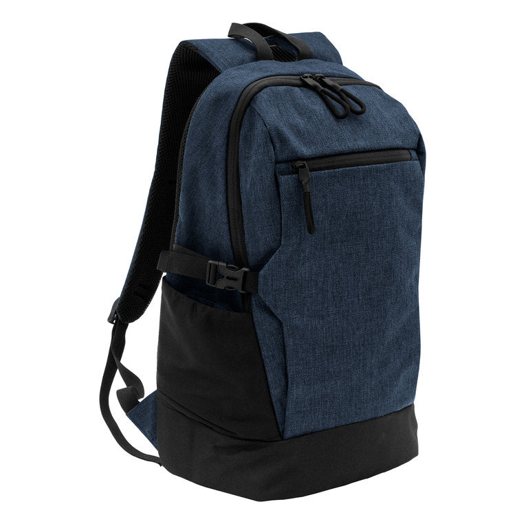 Mochila corporativa portanotebook de 23 litros con compartimento acolchado para notebook, bolsillos organizadores, porta botellas laterales y espalda ventilada. Personalizada con logo para empresas