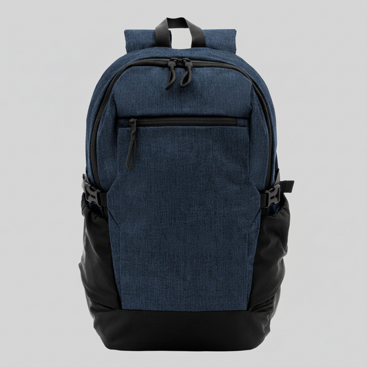 Mochila corporativa portanotebook de 23 litros con compartimento acolchado para notebook, bolsillos organizadores, porta botellas laterales y espalda ventilada. Personalizada con logo para empresas