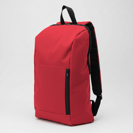 Mochila corporativa urbana de 12 litros personalizada con logo. Diseño bitono, bolsillo frontal con cierre, correas ajustables y variedad de colores. Ideal para merchandising, eventos y regalos empresariales.