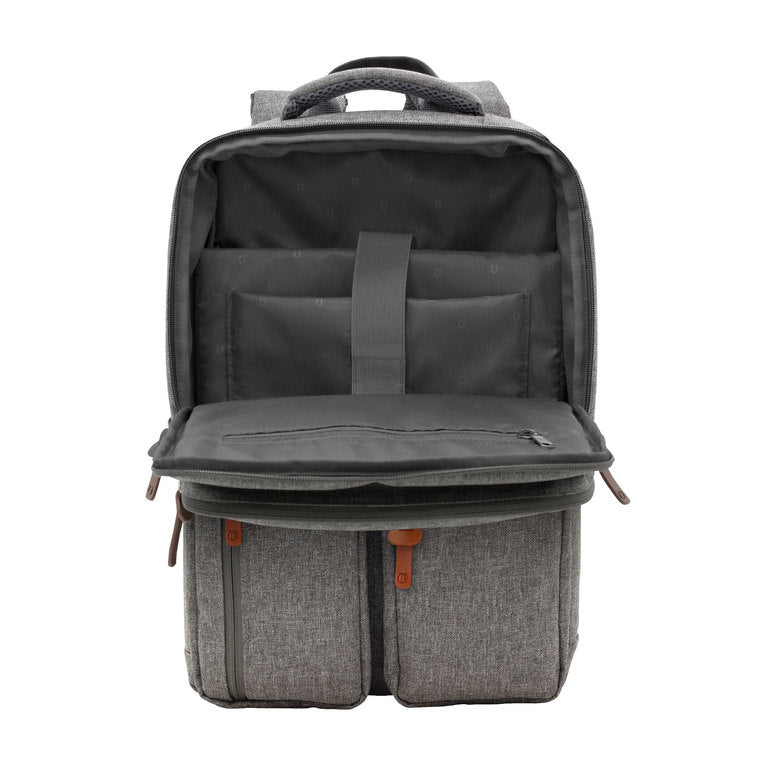 Mochila portanotebook con compartimentos acolchados para laptop y tablet, bolsillos organizadores y sistema para equipaje. Personalizable con logo corporativo.